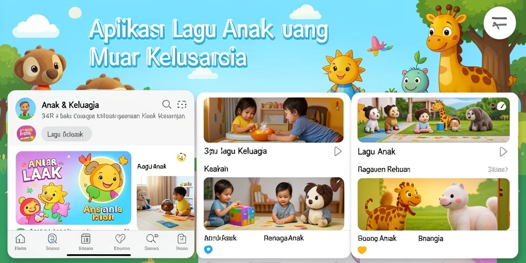 Tampilan antarmuka aplikasi 34R untuk lagu anak yang menarik.