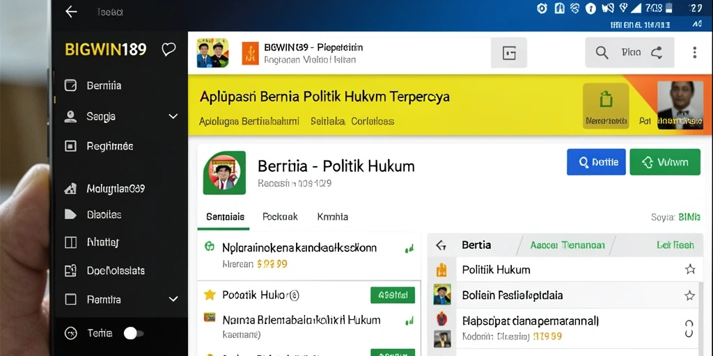Antarmuka aplikasi BIGWIN189 menampilkan berita politik dan hukum dengan jelas.