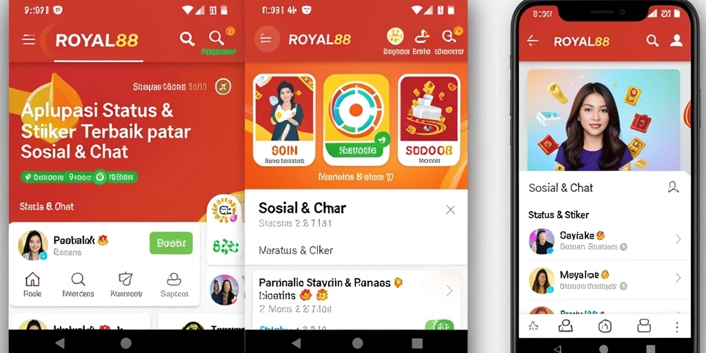 Antarmuka aplikasi ROYAL88 yang menampilkan berbagai stiker menarik.
