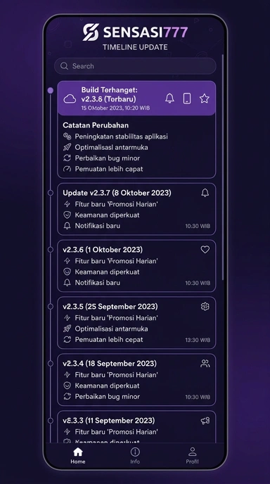 Riwayat Versi Sensasi777 untuk Pengguna Android